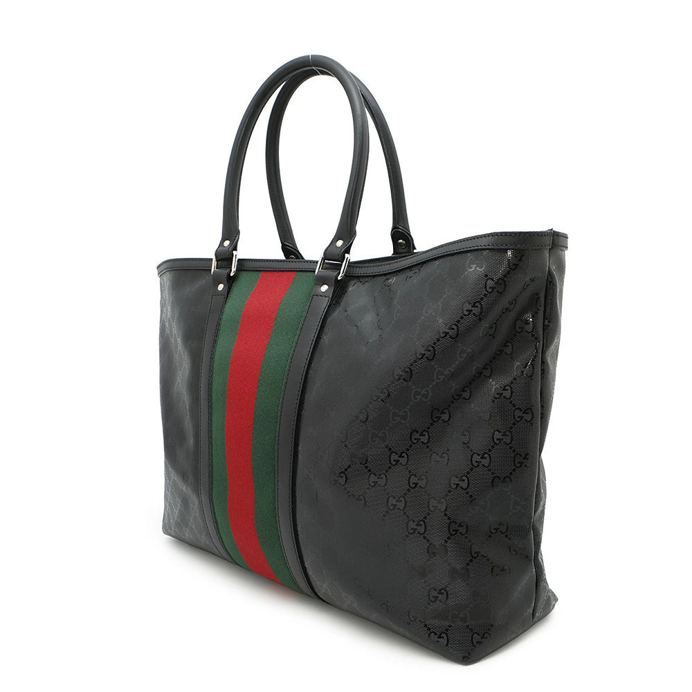 Gucci Black Tote Sherry Leather Bag GG Imprime